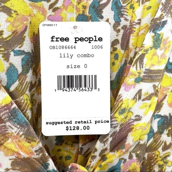 FREE PEOPLE NWT Forget Me Not V Neck Floral Lined Ruched Sleeve Mini Dress 0 - Picture 8 of 12